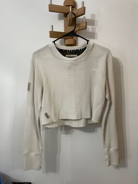 flag nor fail Cream Waffle-Knit Cropped Long Sleeve Top